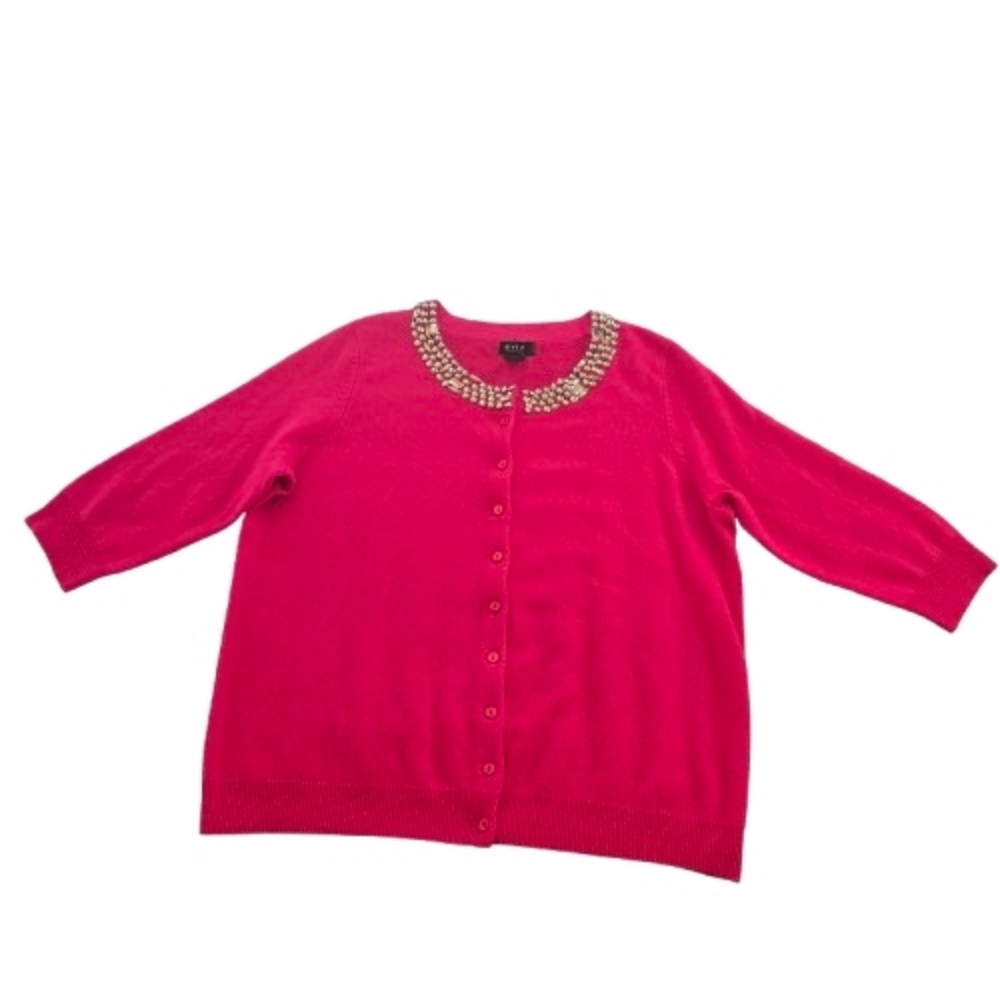 EVIE Pink Cashmere Cardigan with Gold Embellished Beaded Collar